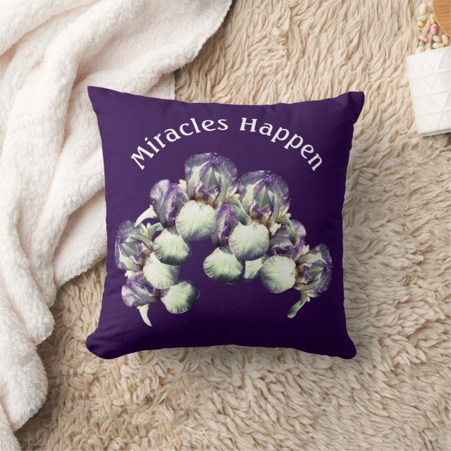 Miracles Happen Iris Flowers Inspirational    Kudde (Filt)