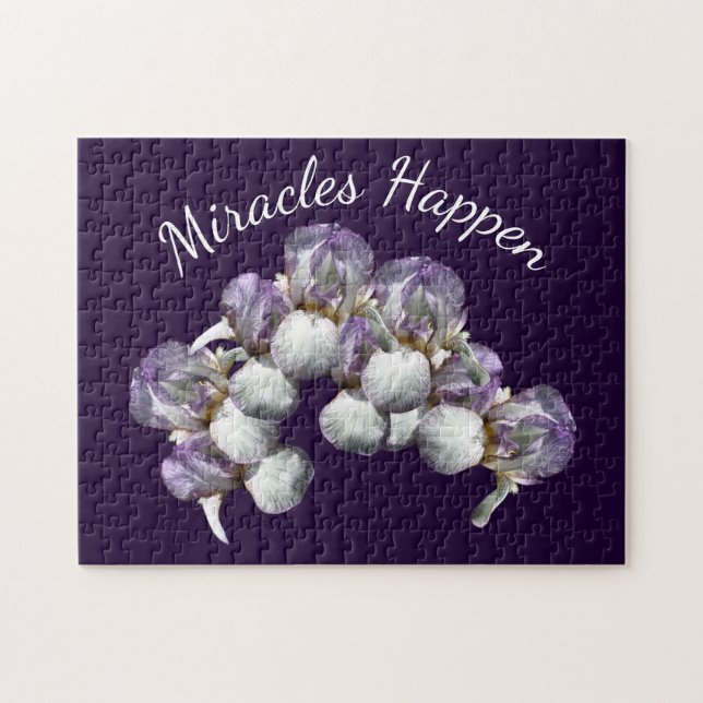 Miracles Happen Iris Flowers Inspirational Pussel (Horisontell)