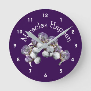 Miracles Happen Iris Flowers Inspirational Rund Klocka