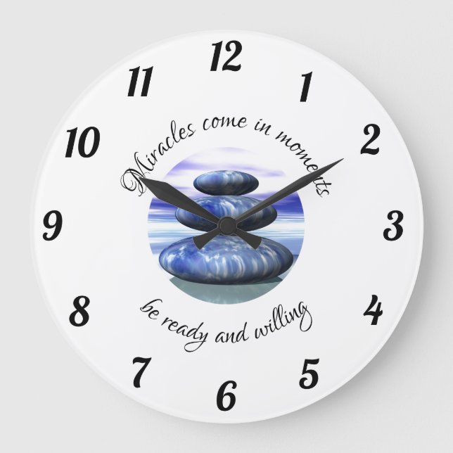 Miracles kom i ögonblick Blue och White Stor Klocka (Framsida)