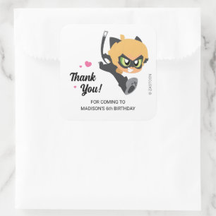 Miraculous Cat Noir Birthday Tack Fyrkantigt Klistermärke