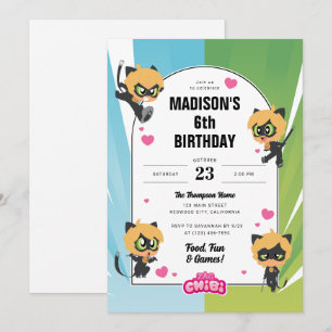 Miraculous Cat Noir Chibi Birthday Inbjudningar