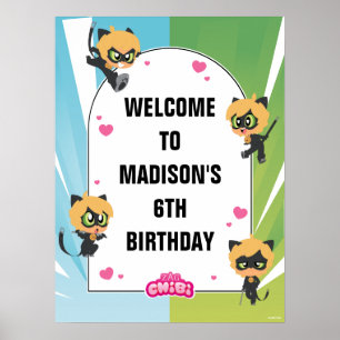 Miraculous Cat Noir Chibi Birthday Välkommen Poster