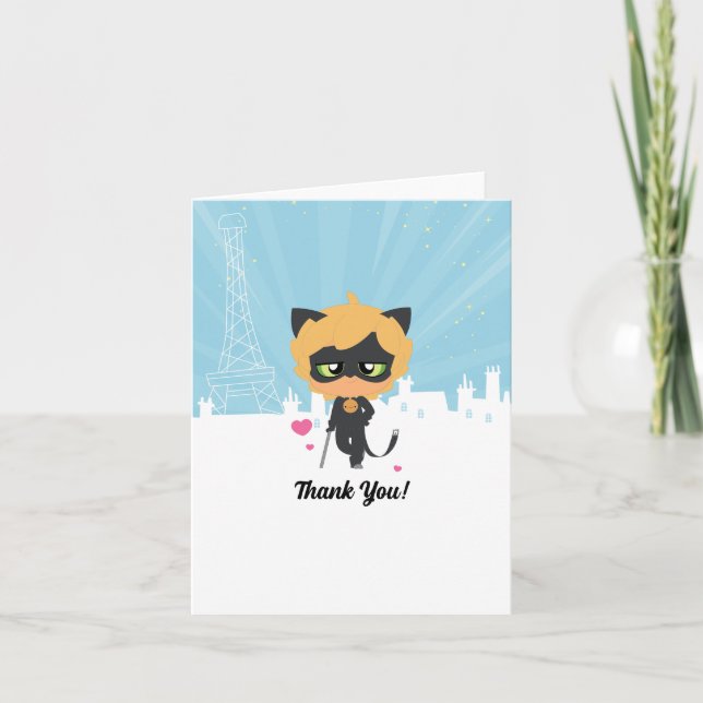 Miraculous Cat Noir Chibi Födelsedag Tack Kort (Framsida)