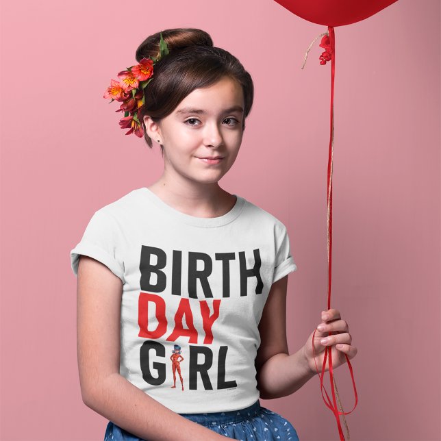 Miraculous Ladybug & Cat Noir Birthday Girl T Shirt (Girl wearing t-shirt)