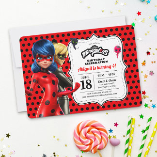 Miraculous Ladybug & Cat Noir Birthday Inbjudningar