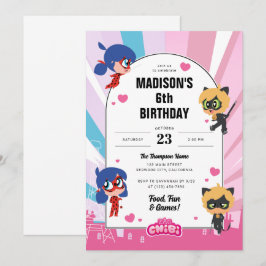 Miraculous Ladybug & Cat Noir Chibi Birthday Inbjudningar