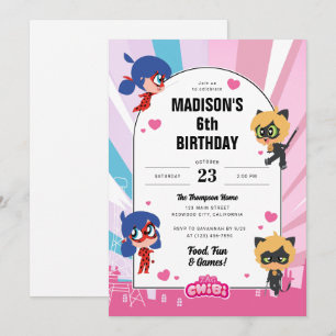 Miraculous Ladybug & Cat Noir Chibi Birthday Inbjudningar