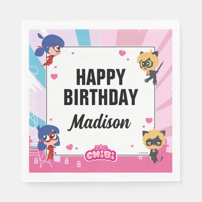 Miraculous Ladybug Cat Noir Chibi Birthday Pappersservett (Framsidan)