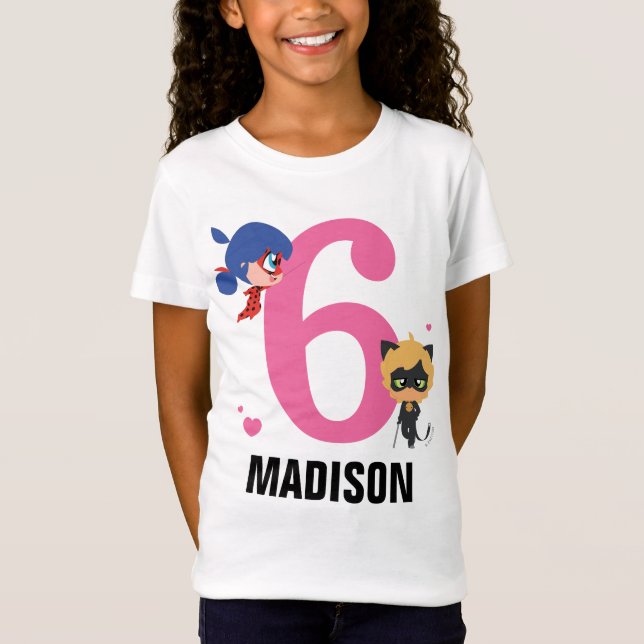 Miraculous Ladybug & Cat Noir Chibi Birthday T Shirt (Framsida)