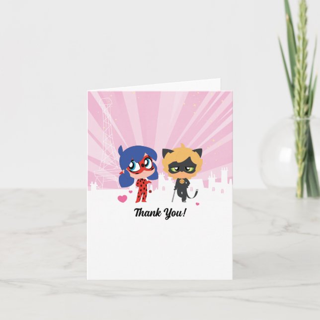 Miraculous Ladybug & Cat Noir Chibi Födelsedag Tack Kort (Framsida)