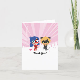 Miraculous Ladybug & Cat Noir Chibi Födelsedag Tack Kort