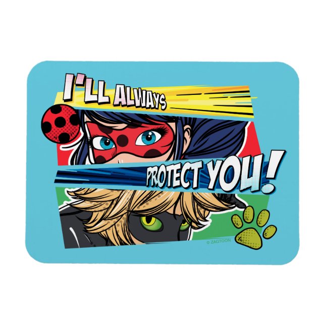 Miraculous Ladybug & Cat Noir skyddar dig alltid Magnet (Horisontell)