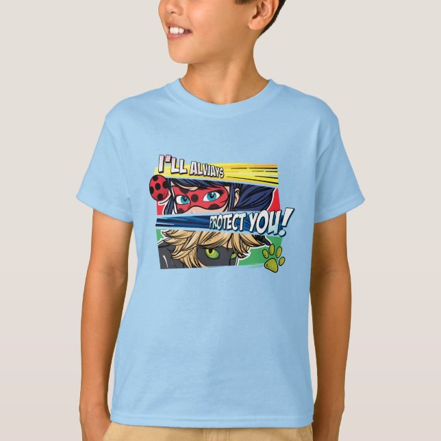 Miraculous Ladybug & Cat Noir skyddar dig alltid T Shirt (Framsida)