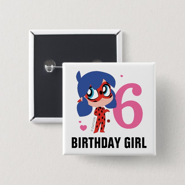 Miraculous Ladybug Chibi Birthday Girl Knapp (Framsida & baksida)
