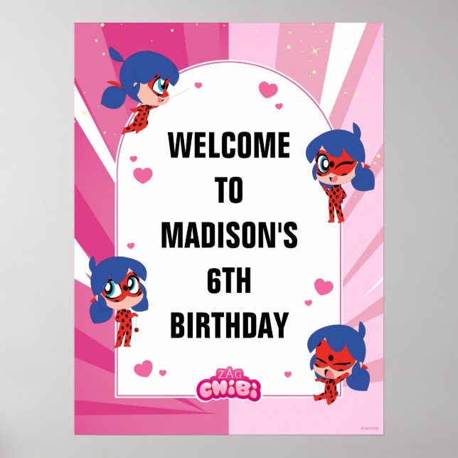 Miraculous Ladybug Chibi Birthday Välkommen Poster (Framsidan)