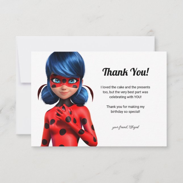 Miraculous Ladybug Flickans födelsedag Tack Kort (Framsida)