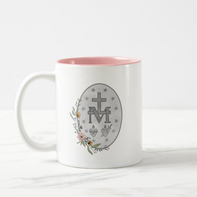 Miraculous Medal Blommigt Mugg (Vänster)