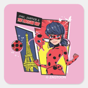Miraculous Tecknad Ladybug Parisian Way Fyrkantigt Klistermärke