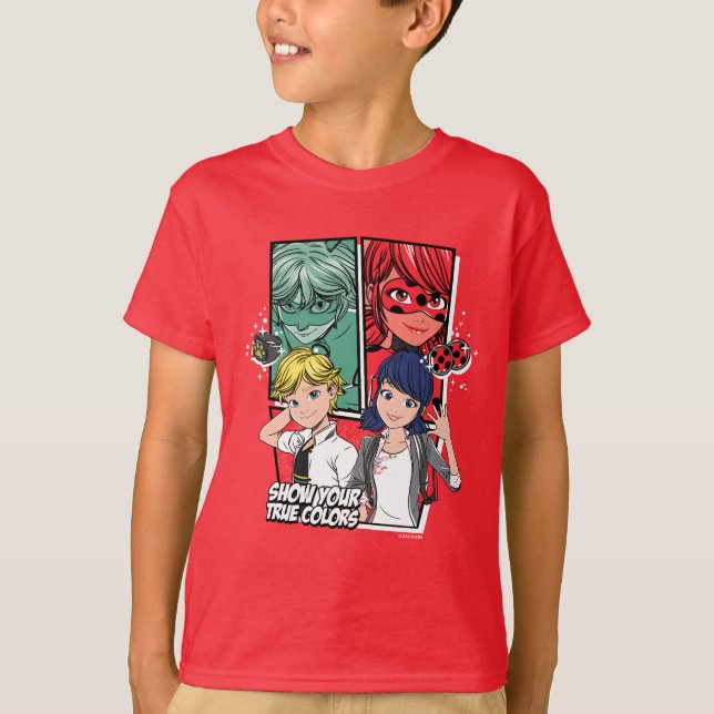 Miraculous Tecknad Marinette & Adrien True Färg T Shirt (Framsida)