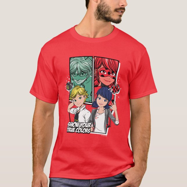 Miraculous Tecknad Marinette & Adrien True Färg T Shirt (Framsida)