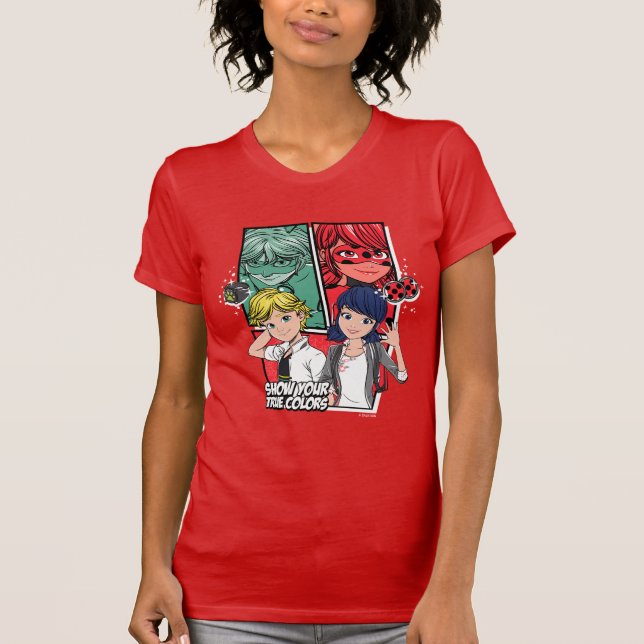 Miraculous Tecknad Marinette & Adrien True Färg T Shirt (Framsida)