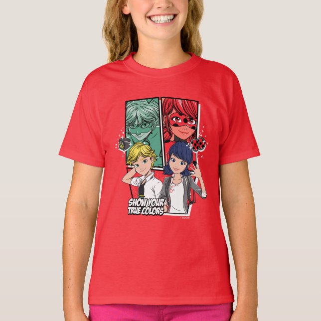 Miraculous Tecknad Marinette & Adrien True Färg T Shirt (Framsida)