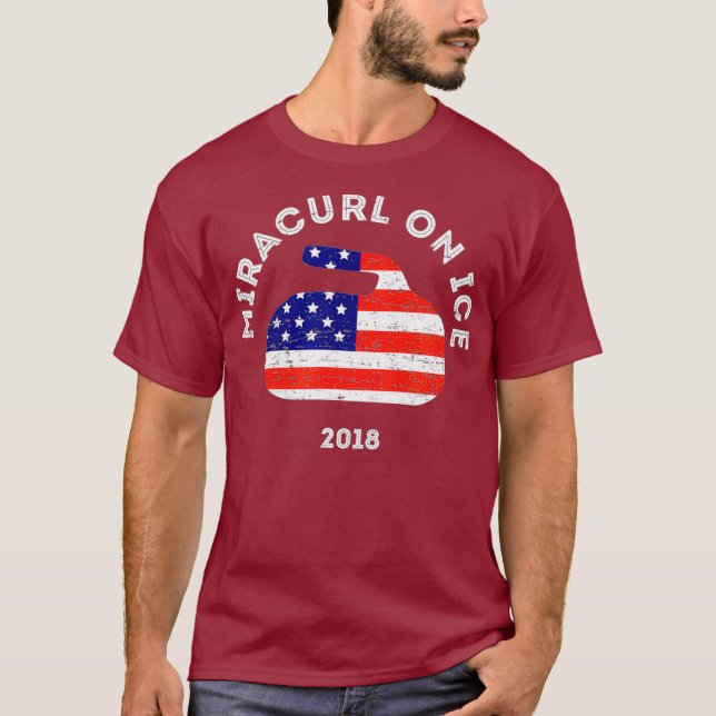 Miracurl on Ice 2018 American Flagga Curling Stone T Shirt (Framsida)
