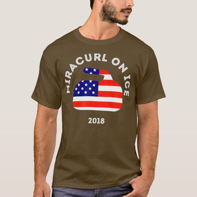 Miracurl on Ice 2018 American Flagga Curling Stone T Shirt (Framsida)