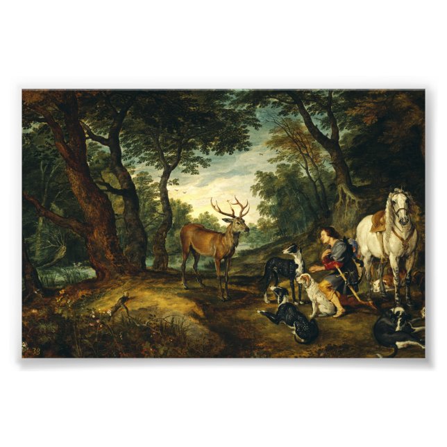 Mirakel av Saint Hubert av Peter Paul Rubens  Fototryck (Framsidan)