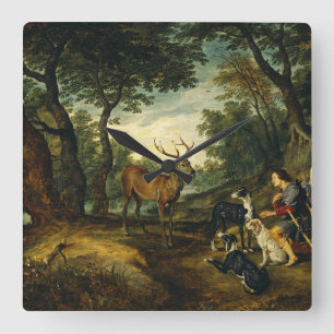 Mirakel av Saint Hubert av Peter Paul Rubens Fyrkantig Klocka