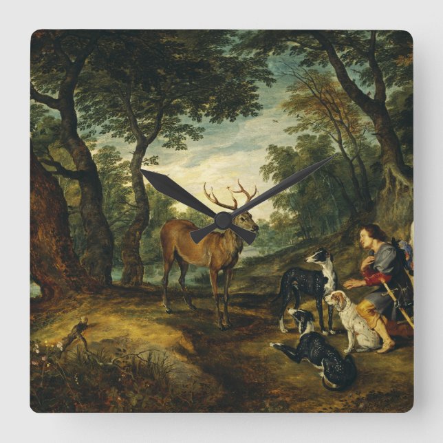 Mirakel av Saint Hubert av Peter Paul Rubens  Fyrkantig Klocka (Framsida)