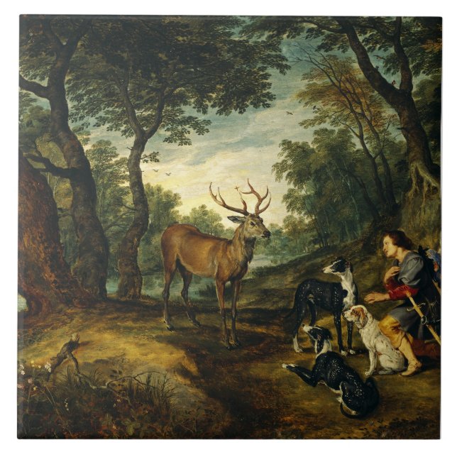 Mirakel av Saint Hubert av Peter Paul Rubens  Kakelplatta (Framsidan)