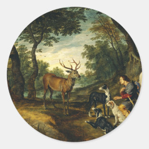 Mirakel av Saint Hubert av Peter Paul Rubens Runt Klistermärke