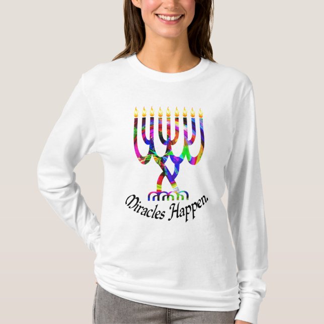Mirakel händer menoraskjortan tee shirt (Framsida)