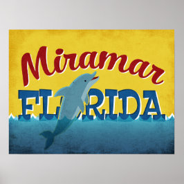 Miramar Florida Dolphin Vintage resor Poster