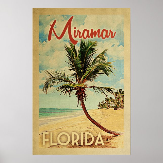 Miramar Handflatan Träd Vintage resor Poster (Framsidan)