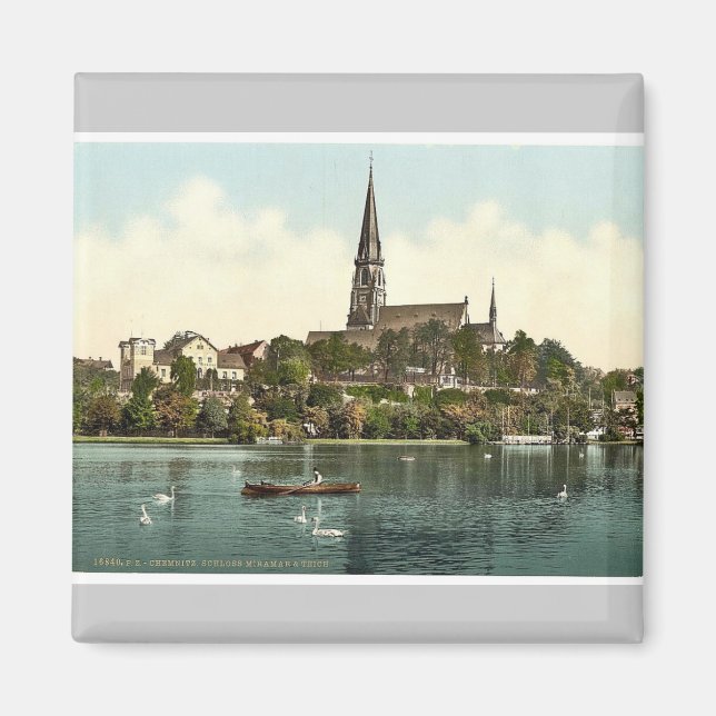Miramer Castle och Sjö, Chemnitz, Sachsen, Tysklan Magnet (Framsidan)