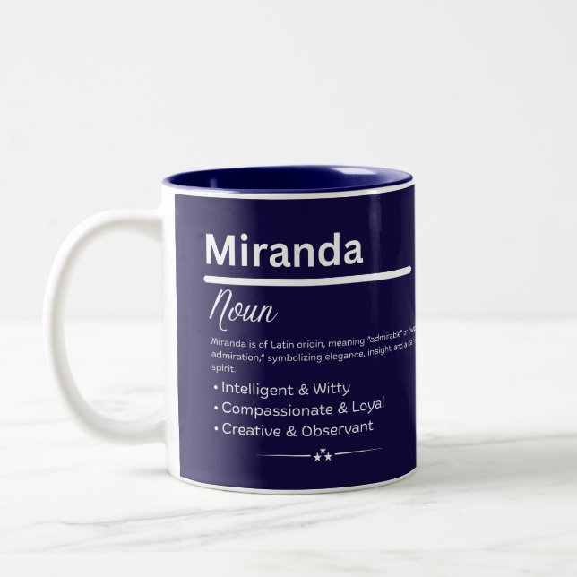 Miranda, Girl Personalized Name Definition Mug Två-Tonad Mugg (Vänster)