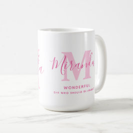 Miranda namn:s mening och rosa i monogram kaffemugg