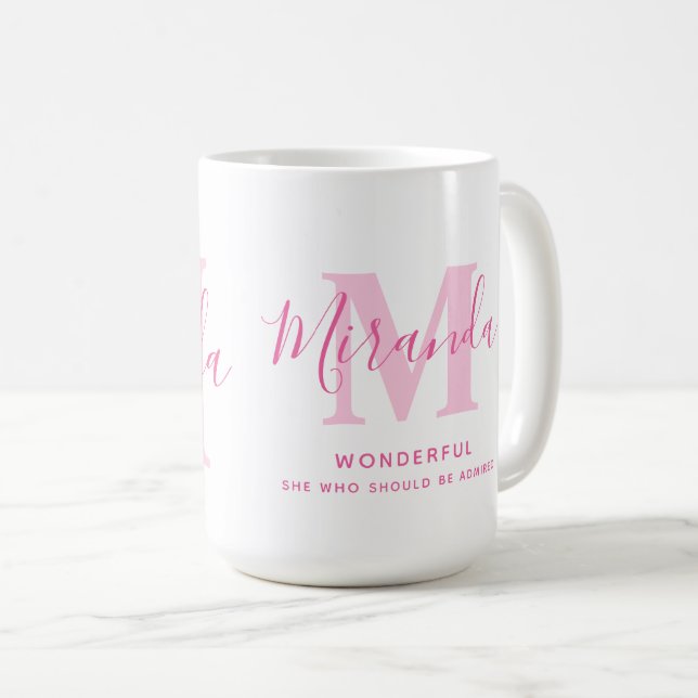 Miranda namn:s mening och rosa i monogram kaffemugg (Framsida höger)