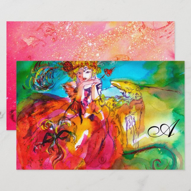 MIRANDOLINA Venetian Carnival Mask Monogram Rosa Brevpapper (Fram/baksida)