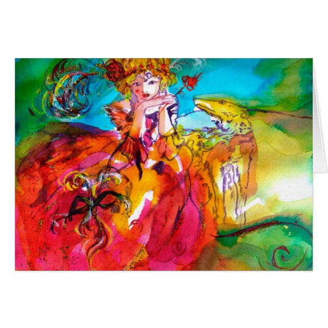 MIRANDOLINA,Venetiansk karnivalmask Hälsningskort (Framsidan Horizontal)