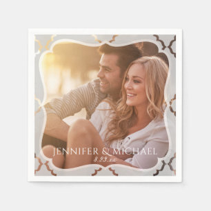 Mirrored Damask Photo Bröllop Cocktail Napkins Pappersservett