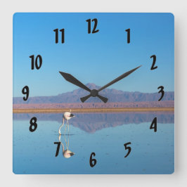 Mirrored Flamingo Fyrkantig Klocka