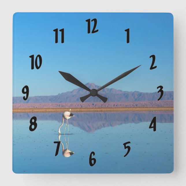 Mirrored Flamingo Fyrkantig Klocka (Framsida)