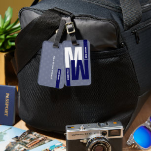 Mirrored Monogram (initial & namn) Blue Bagagebricka