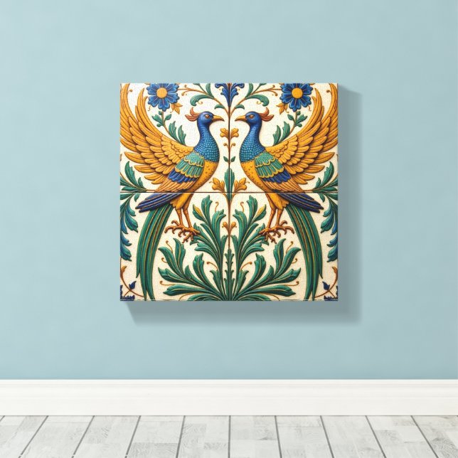 Mirrored Peacocks Canvastryck (Insitu (trägolv))