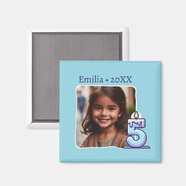Mis Cinco Años Cumpleaños con Foto Magnet (Front/Back)