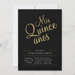 Mis Quince Anos Black Guld Modern Quinceanera Inbjudningar